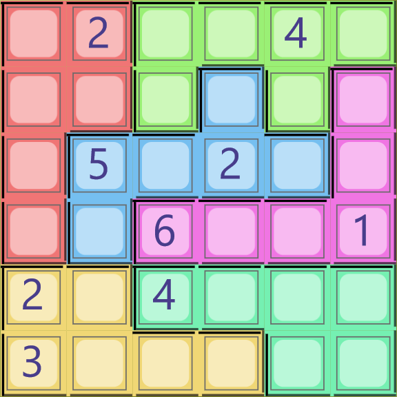 6x6 grid met onregelmatige blokken