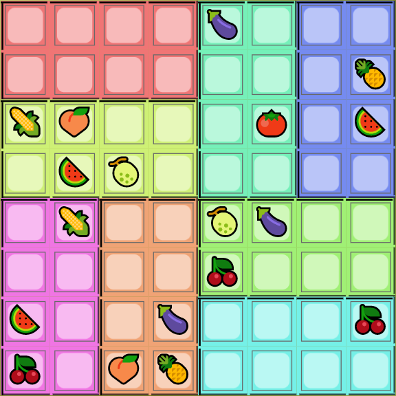 8x8 grid met verschillende blokken